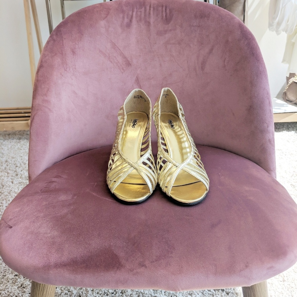 [2 for $10] Gold Open Toe Heels